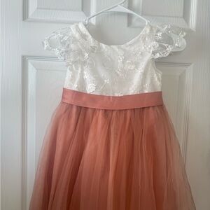 Azazie White and Peach Formal Kids Dress